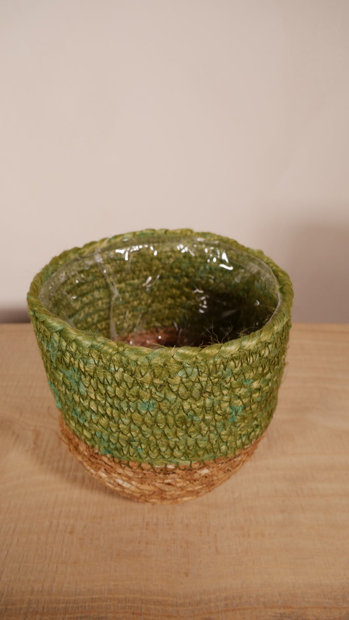 Cache-pot Malaga — Jute tressé vert olive & naturel
