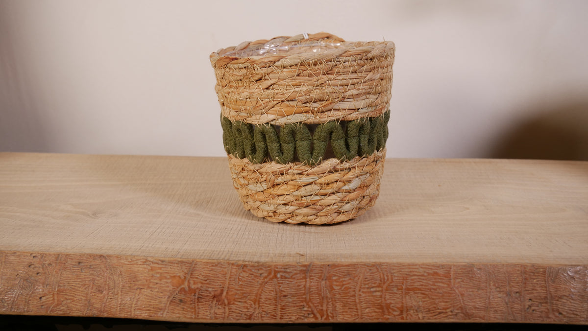 Cache-pot Sirocco — Jute tressé vert olive & naturel
