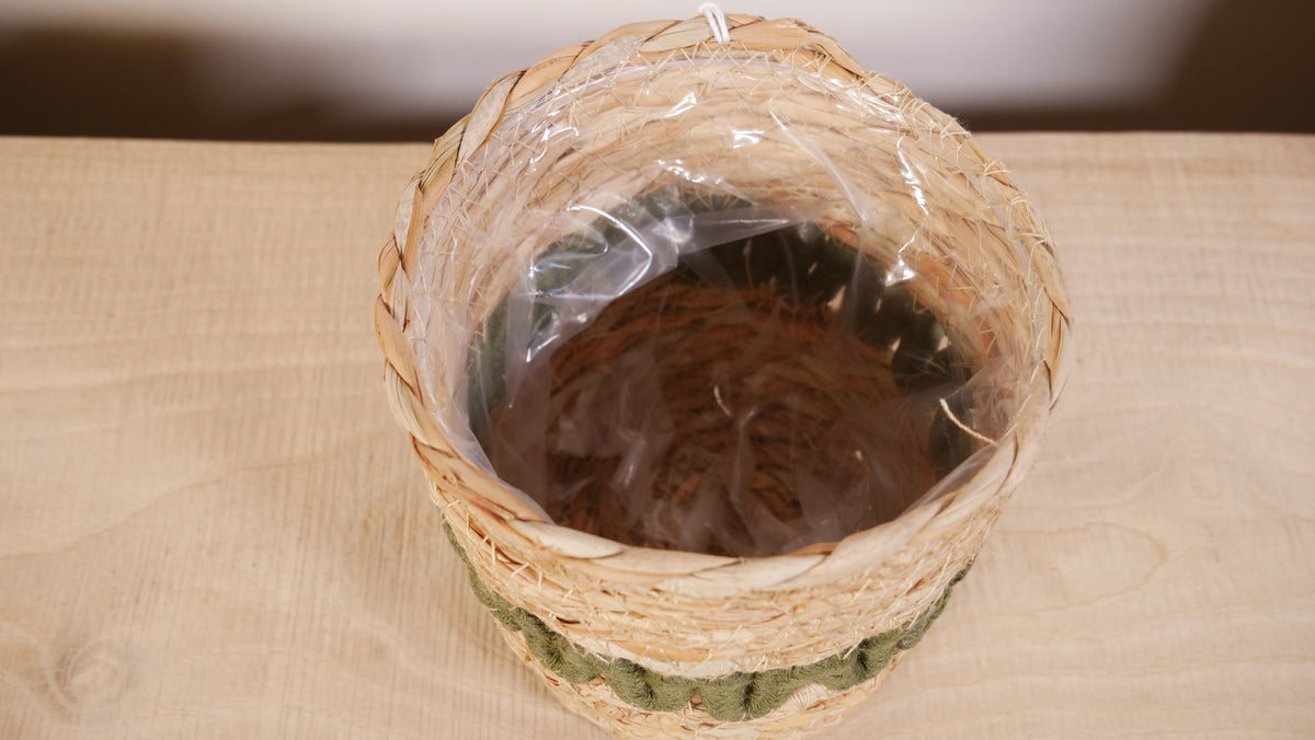 Cache-pot Sirocco — Jute tressé vert olive & naturel