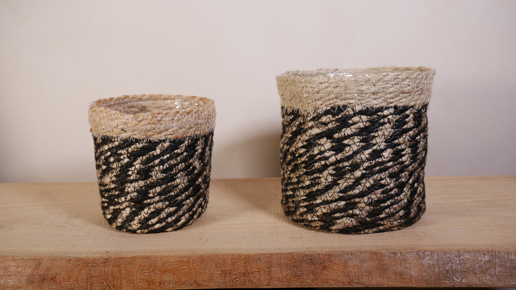 Cache-pot Alizé — Jute tressé naturel & noir