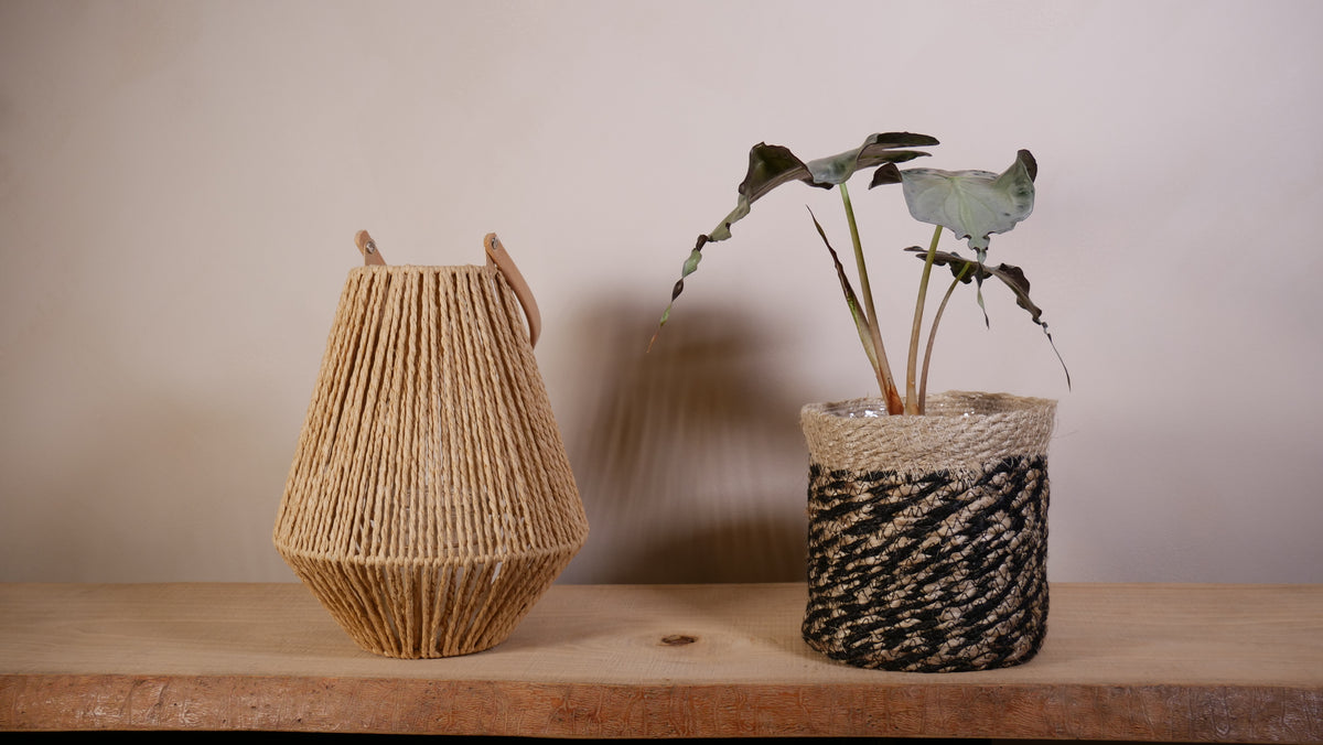 Cache-pot Alizé — Jute tressé naturel & noir